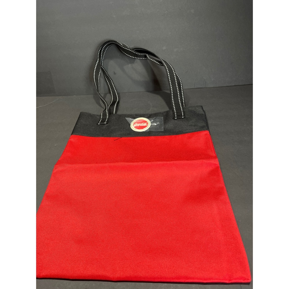 Coca-Cola Red Black Canvas Tote Bag with ID Window and Logo Badge